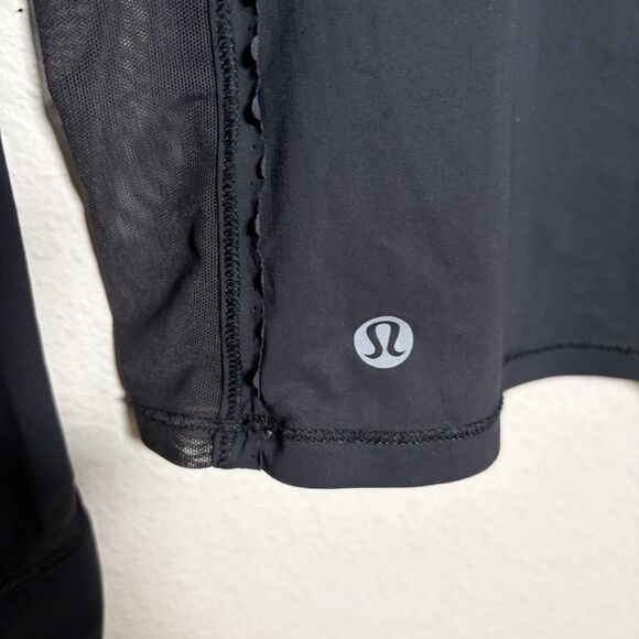 Lululemon T-Shirt Women's Small Black Mesh Long Sleeve Ruffle Athletic Tee Shirt - Picture 7 of 10